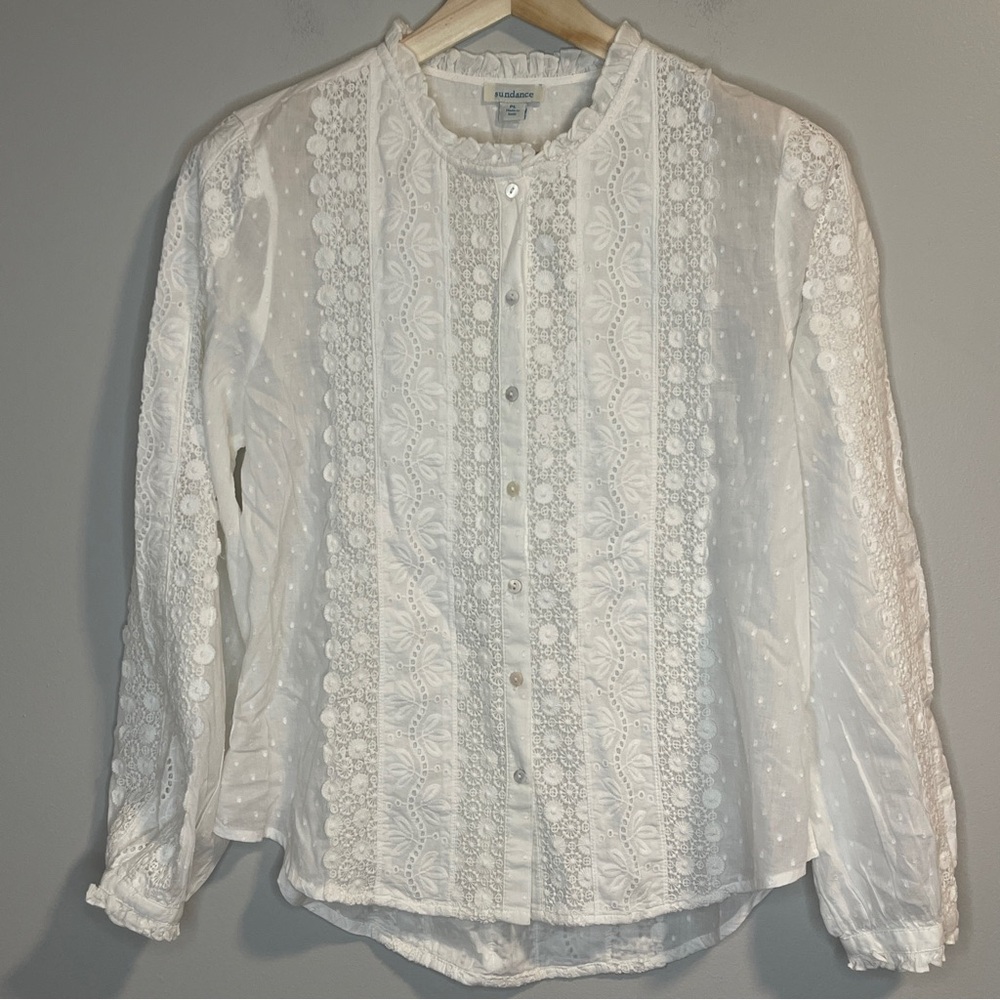 Sundance White Floral Eyelet Blouse Size Petite Large NWOT